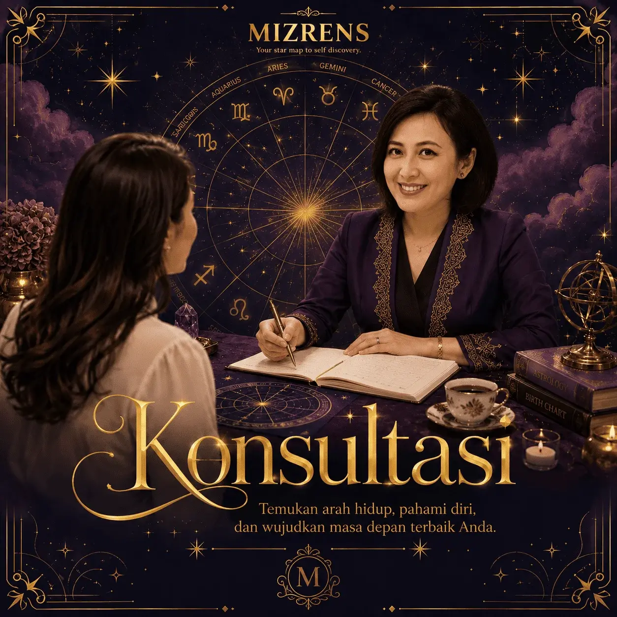 Konsultasi 1-on-1 Mizrens Ilustrasi sesi konsultasi 1-on-1 bersama Mizrens